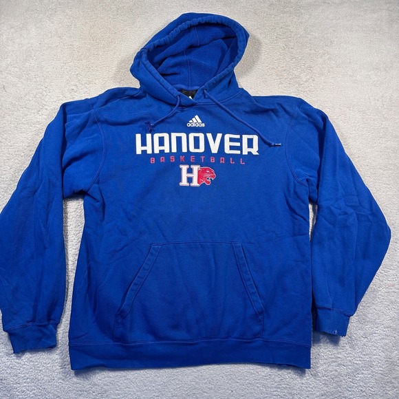 Vintage Y2K Adidas Hanover Basketball Hoodie Mens Small Blue Pullover Sweatshirt - Picture 1 of 8